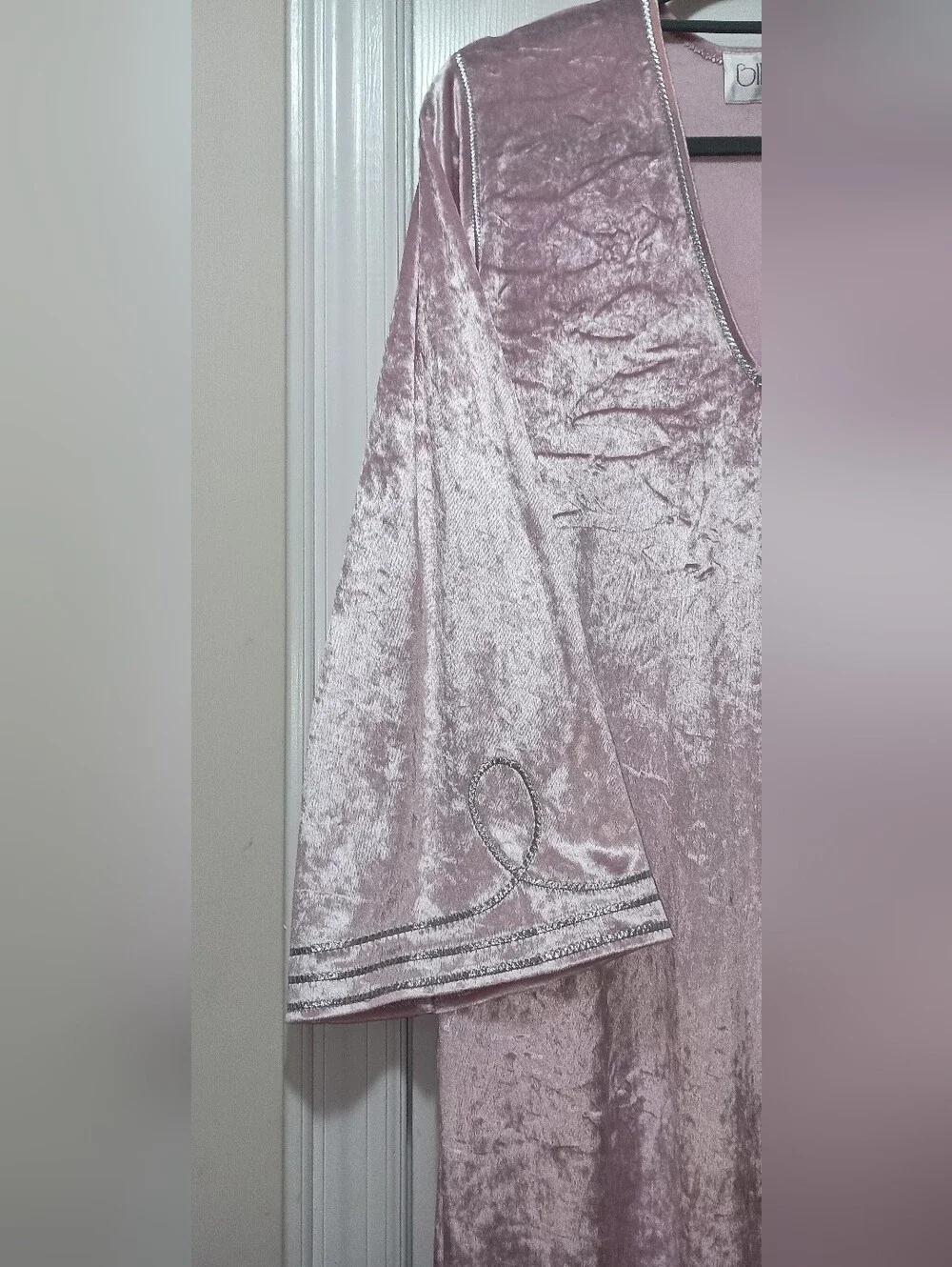 Vintage Bill Tice Dusty Pink Velvet Maxi Dress Kaftan with Bell Sleeves